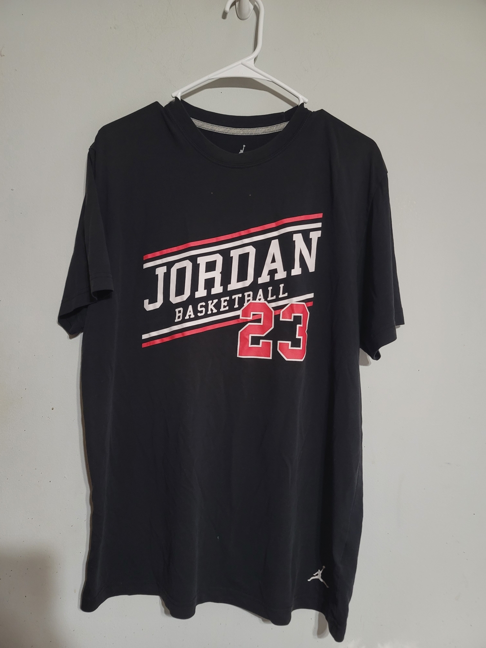 Jordan Black Short Sleeve Basketball Tshirt Mens Sz Large Athletic Red White